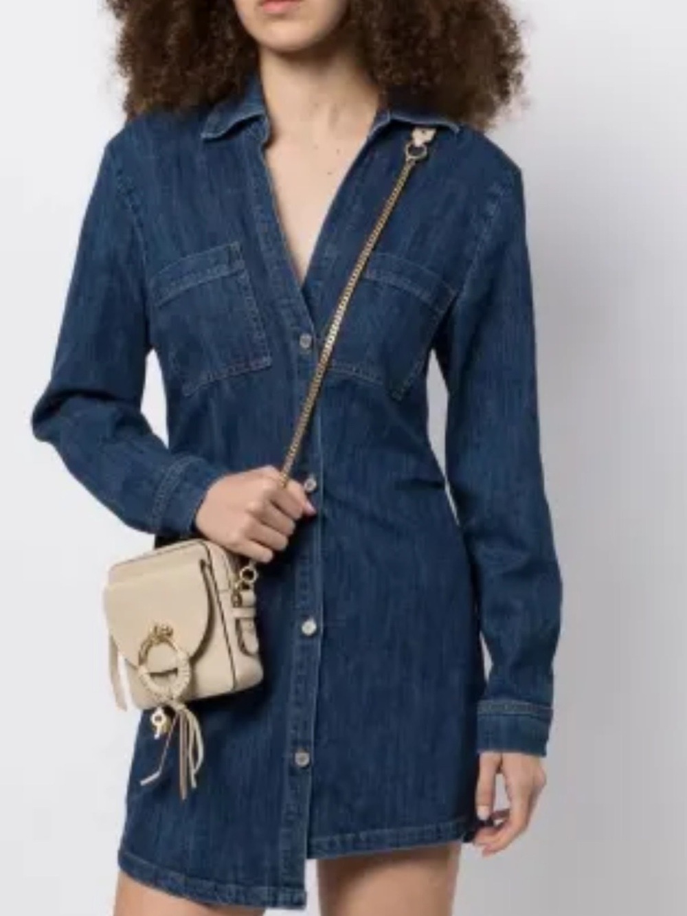 Le Jean Denim Mini Dress Navy Blue V-Neck Button Front Small